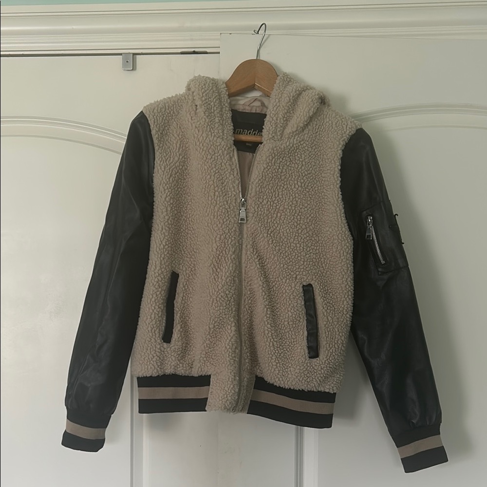 Beige and Black Varsity Jacket - Picture 1 of 4